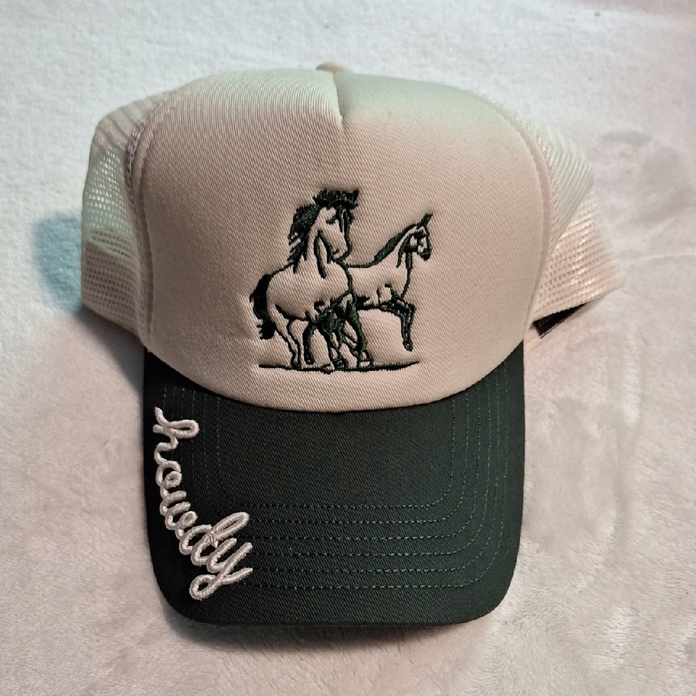 Green and Cream Trucker Hat with Horse Design